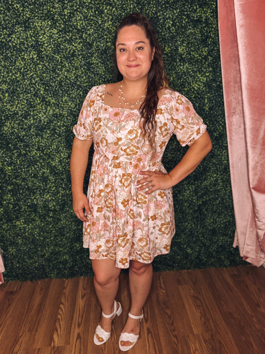 Golden Bloom Open-Back Dress