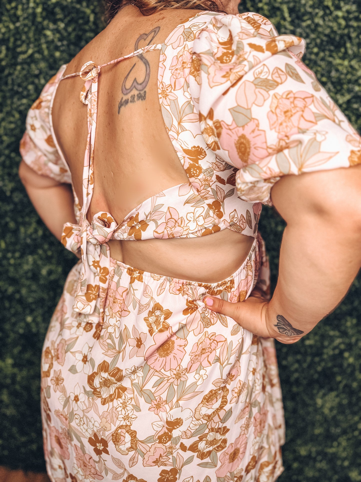 Golden Bloom Open-Back Dress