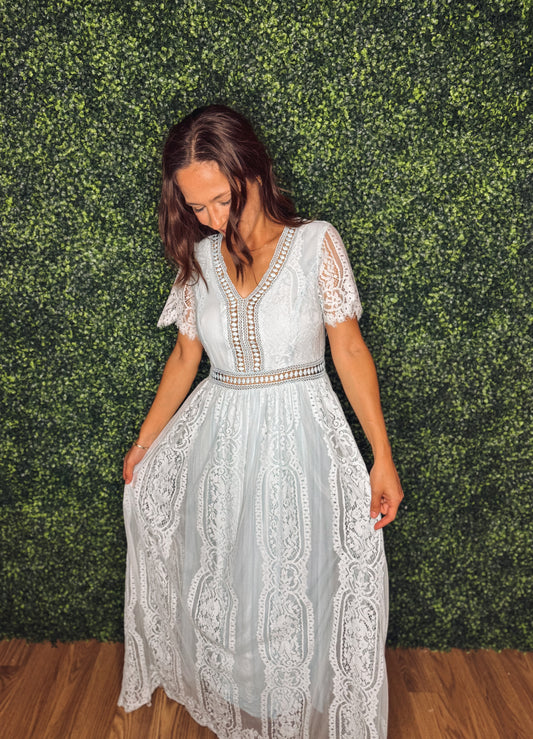 Serenity Lace Maxi Dress – Misty Blue