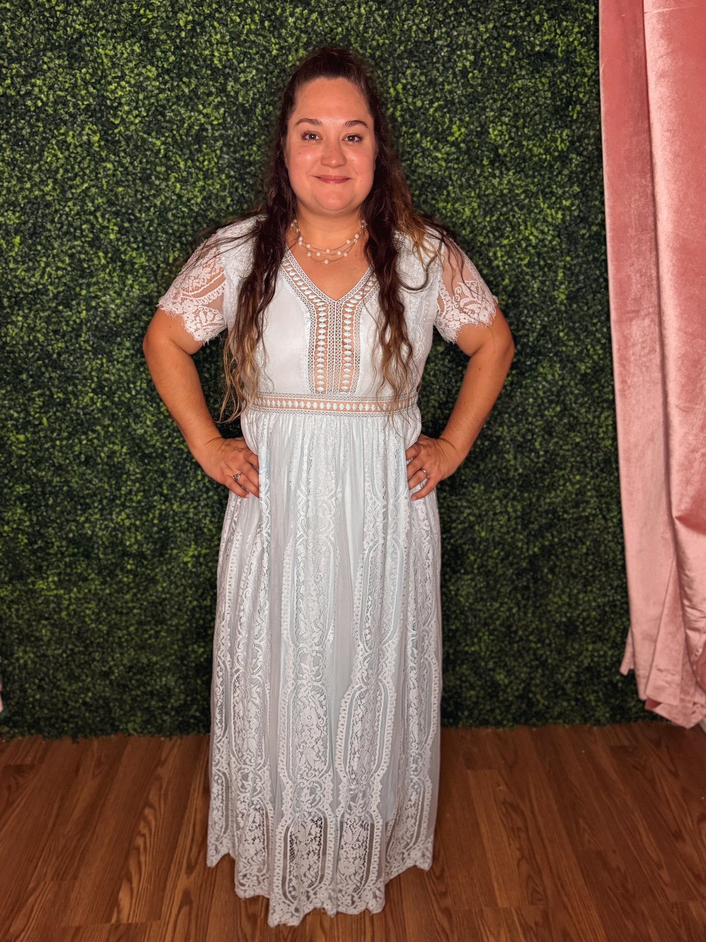 Serenity Lace Maxi Dress – Misty Blue