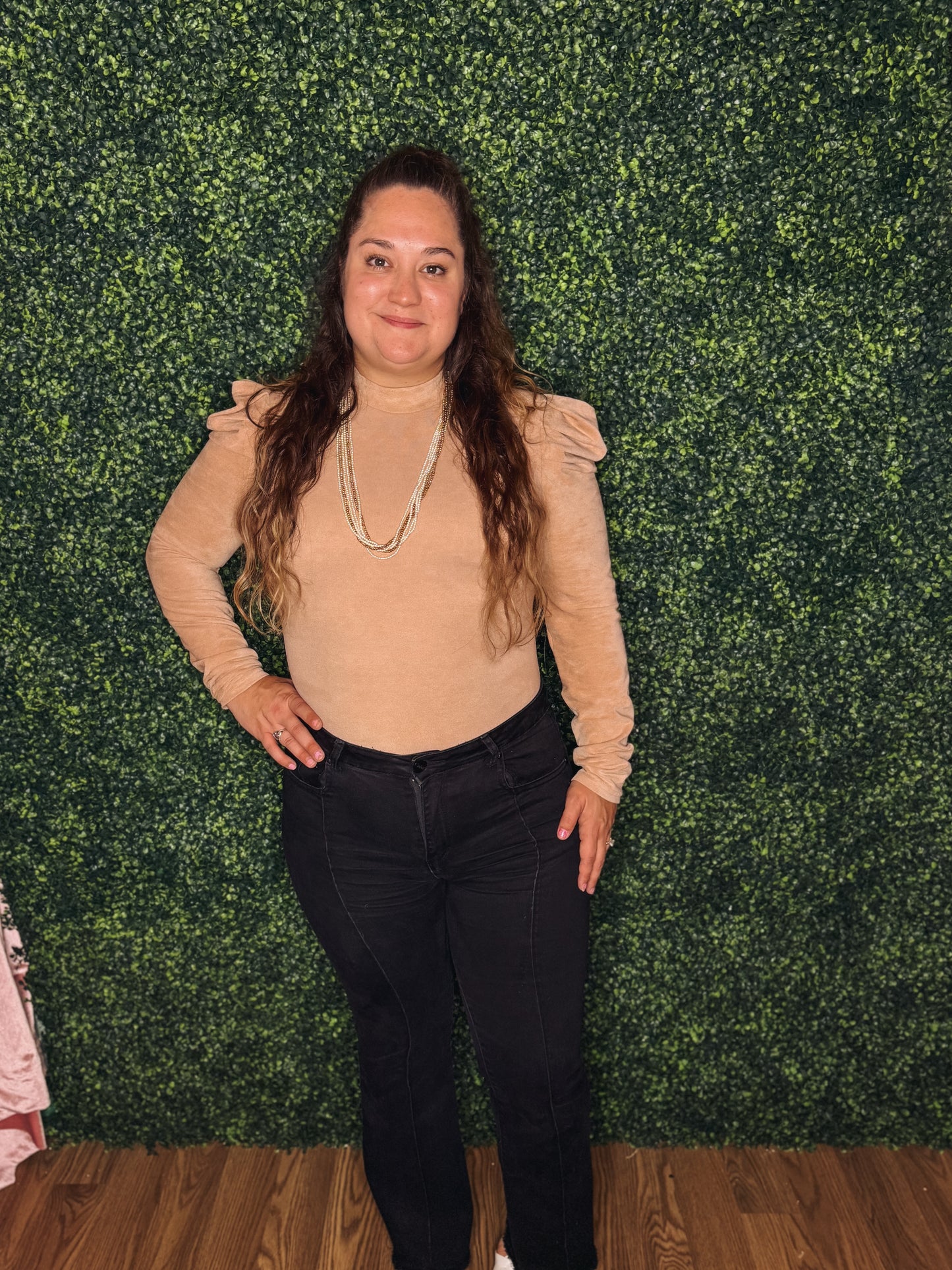 Velvet Glow Puff Sleeve Bodysuit