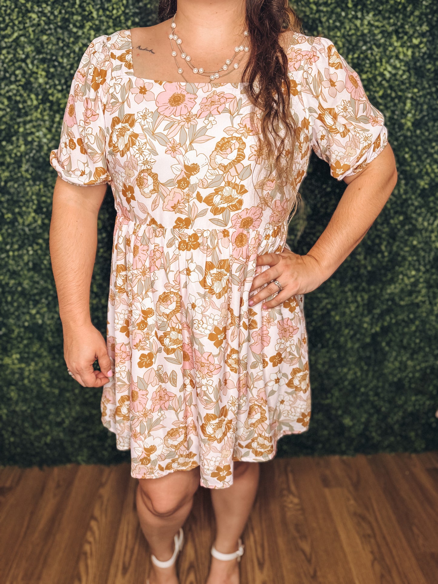 Golden Bloom Open-Back Dress