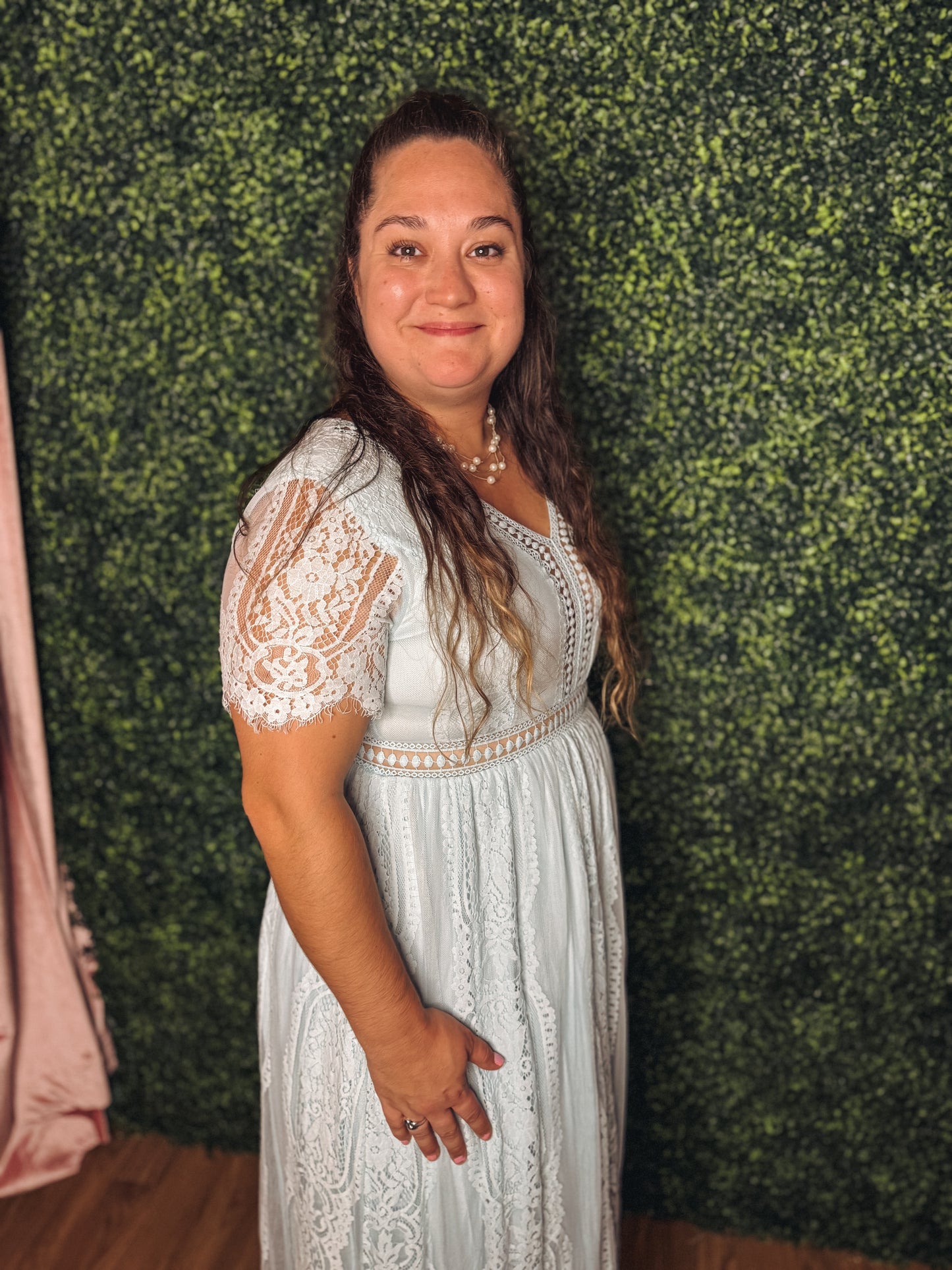 Serenity Lace Maxi Dress – Misty Blue