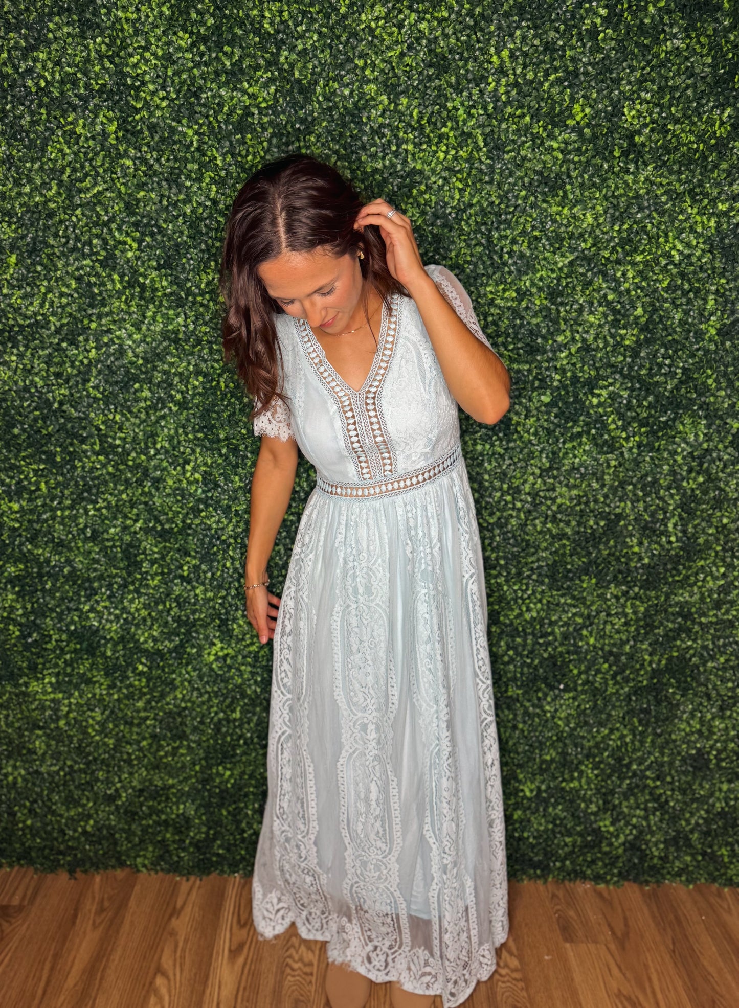 Serenity Lace Maxi Dress – Misty Blue