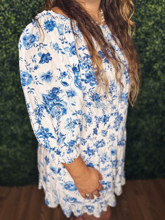 Blue Blossom Smocked Dress