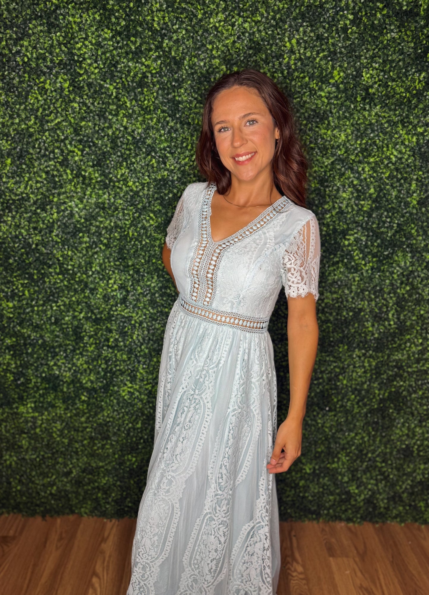 Serenity Lace Maxi Dress – Misty Blue