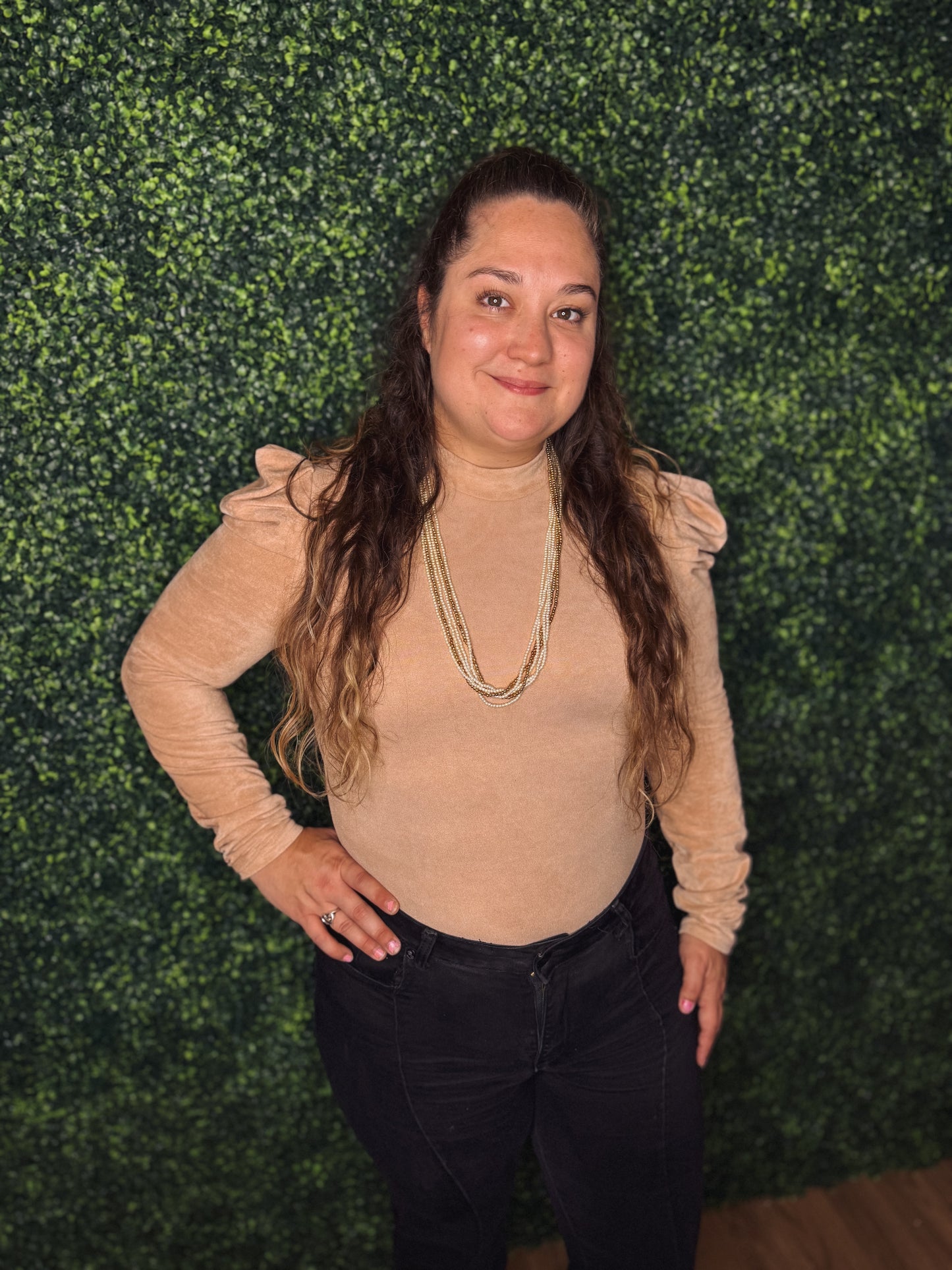 Velvet Glow Puff Sleeve Bodysuit